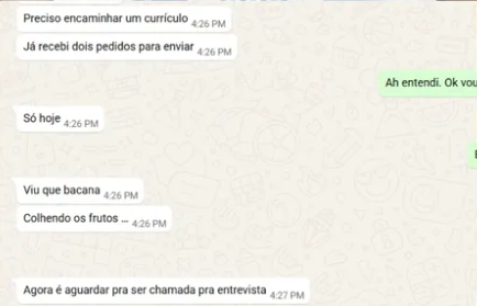 Print de conversa com cliente comentando a entrega