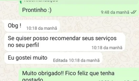 Print de conversa com cliente comentando a entrega