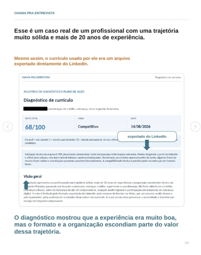Print real do processo: Diagnóstico com nota geral
