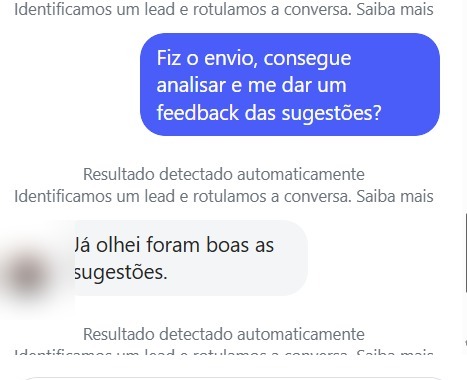 Print de conversa com cliente comentando o diagnóstico entregue