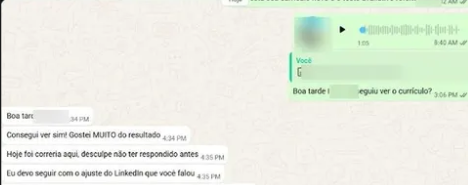 Print de conversa com cliente comentando a entrega