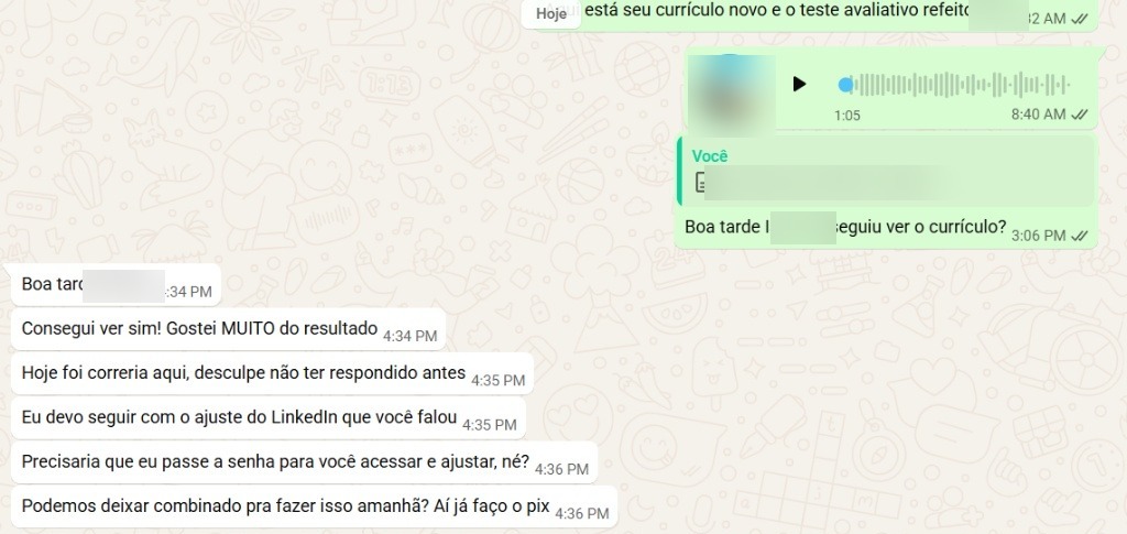 Print de conversa com cliente comentando o diagnóstico entregue